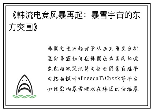 《韩流电竞风暴再起：暴雪宇宙的东方突围》